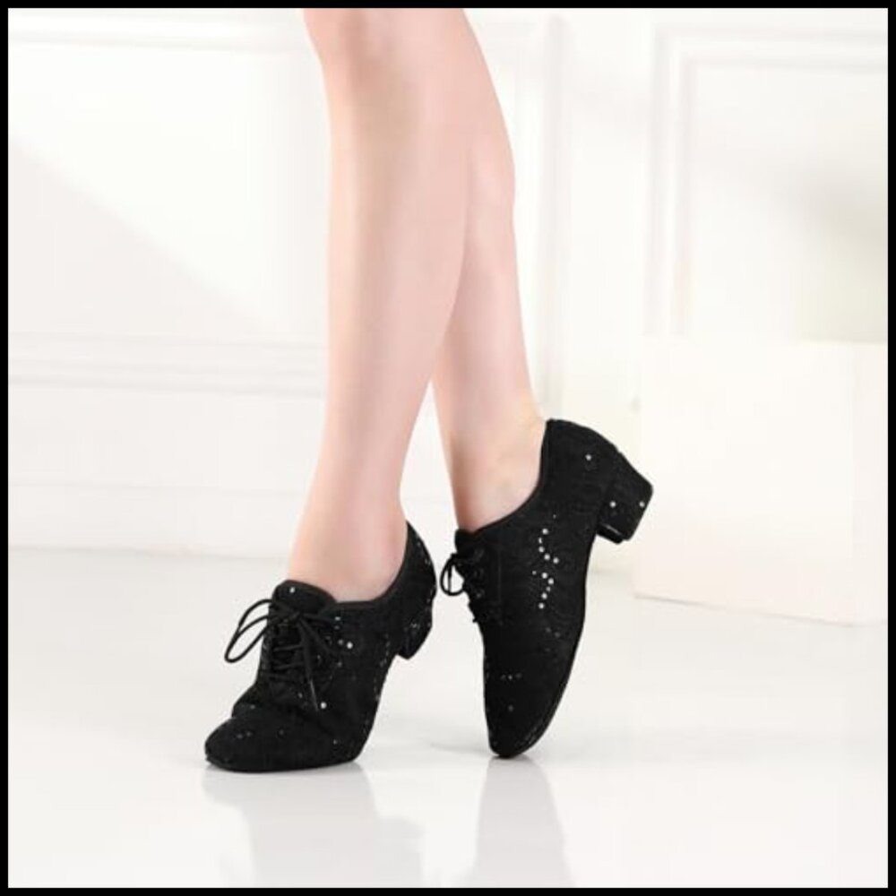 Latin Dance Shoes Lace Up Ballet Practice Elegant Glitter Salsa Teaching - Picture 5 of 7